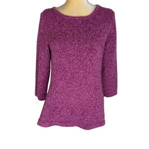 LL‎ Bean Women's Knit Cotton Sweater Purple 3/4 Sleeve Crew Neck Casual Medium